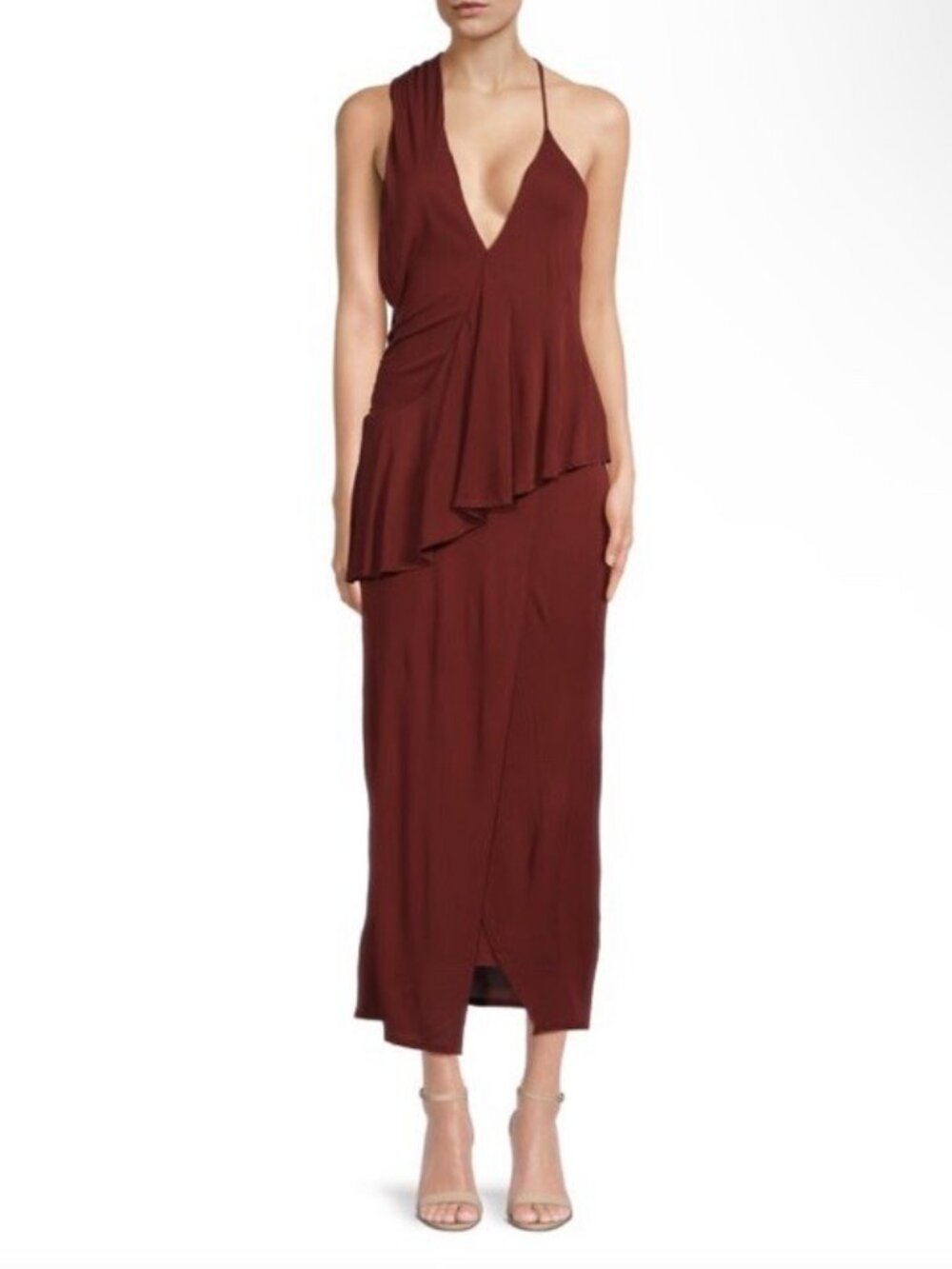 NWT Reiss XENA Deep Red Strappy Backless Halter Midi Dress Size 0 READ DESCRP